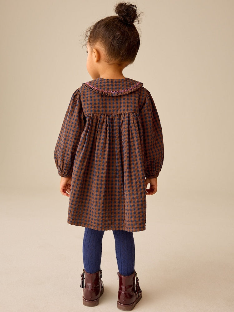 Chocolate Brown Embroidered Check Collar