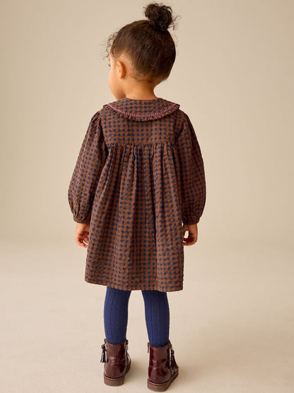 Chocolate Brown Embroidered Check Collar