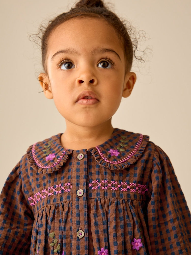 Chocolate Brown Embroidered Check Collar
