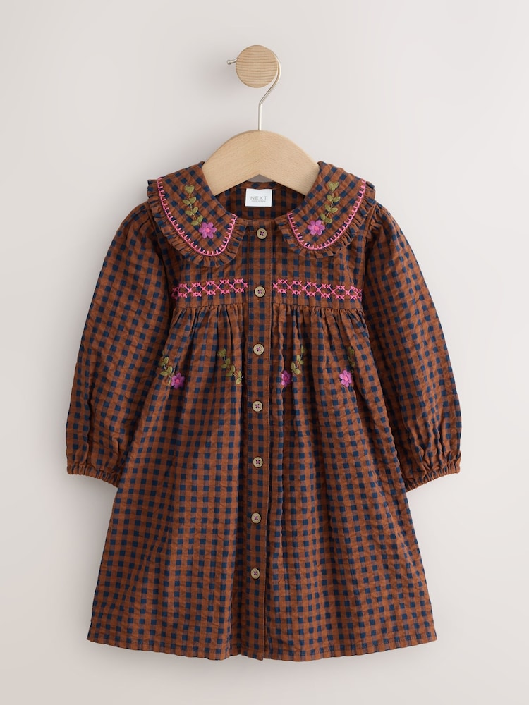 Chocolate Brown Embroidered Check Collar