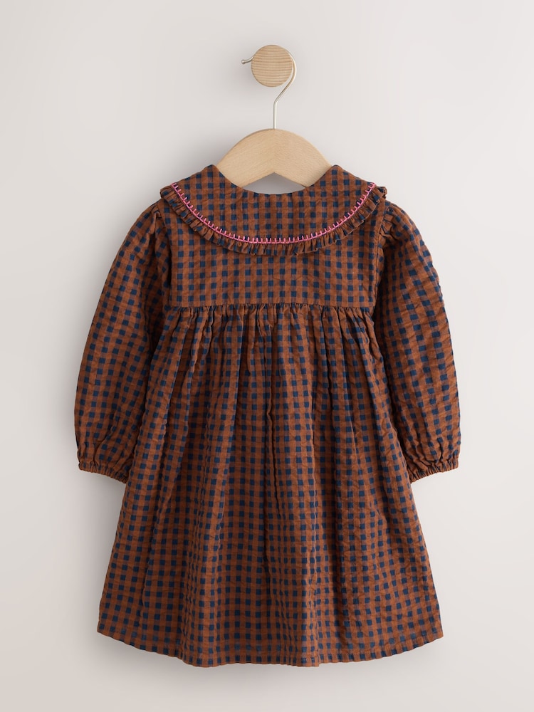 Chocolate Brown Embroidered Check Collar