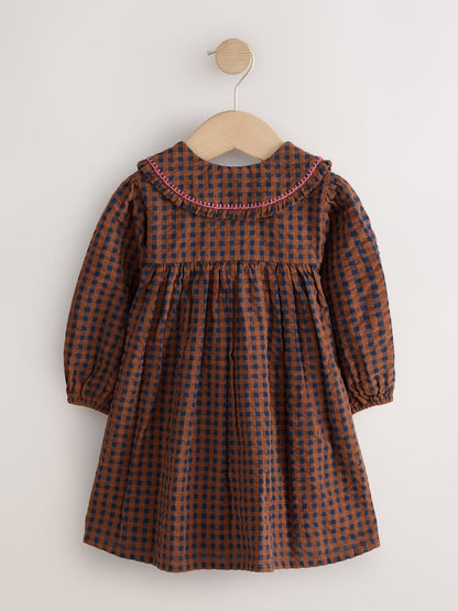 Chocolate Brown Embroidered Check Collar