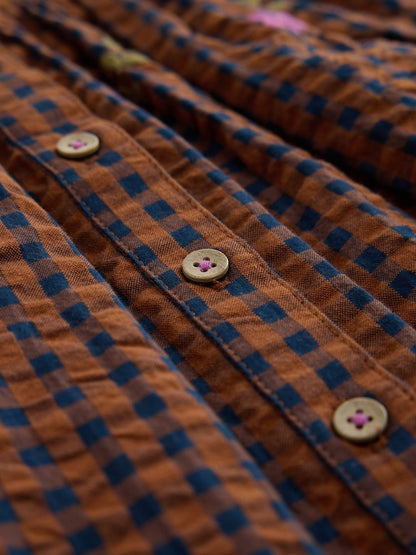 Chocolate Brown Embroidered Check Collar