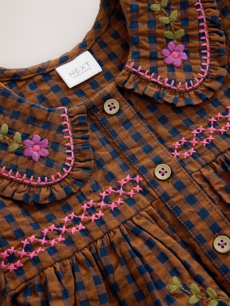 Chocolate Brown Embroidered Check Collar