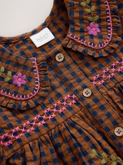 Chocolate Brown Embroidered Check Collar