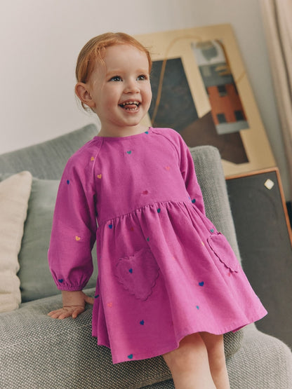 Magenta Pink Long Sleeve Cord Dress (3mths-8yrs) - Magenta Pink Long Sleeve Cord / 12-18 Months (80-86cm)