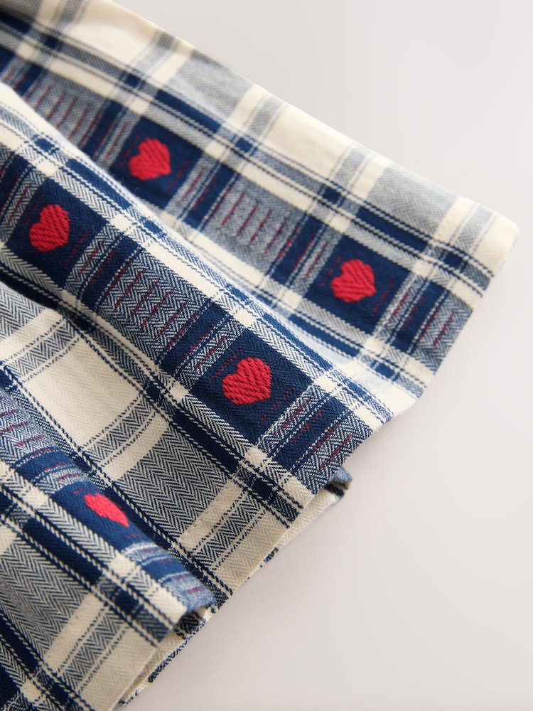 Navy Blue Heart Check Frill Collar Long Sleeve