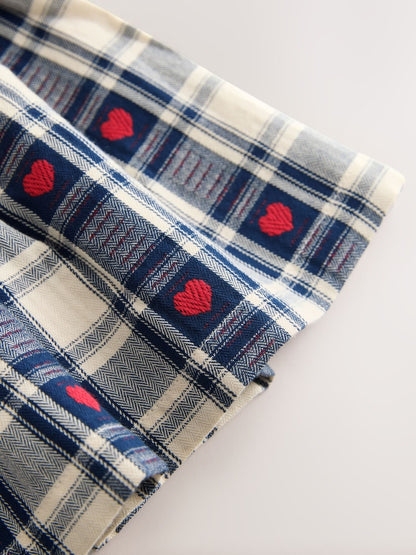 Navy Blue Heart Check Frill Collar Long Sleeve
