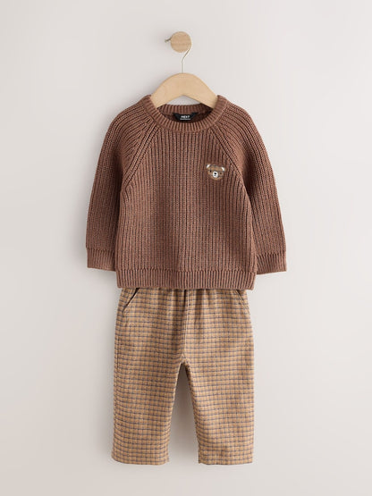 Brown Knitted Jumper and Wide Leg Trousers Set (3mths-7yrs)