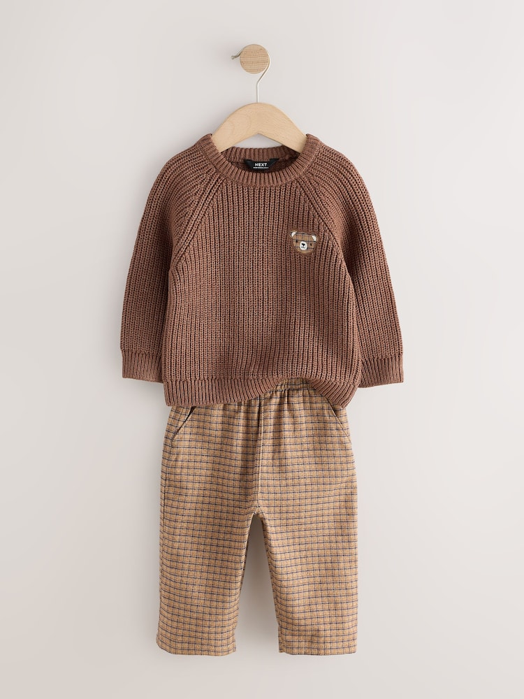 Brown Knitted Jumper and Wide Leg Trousers Set (3mths-7yrs)