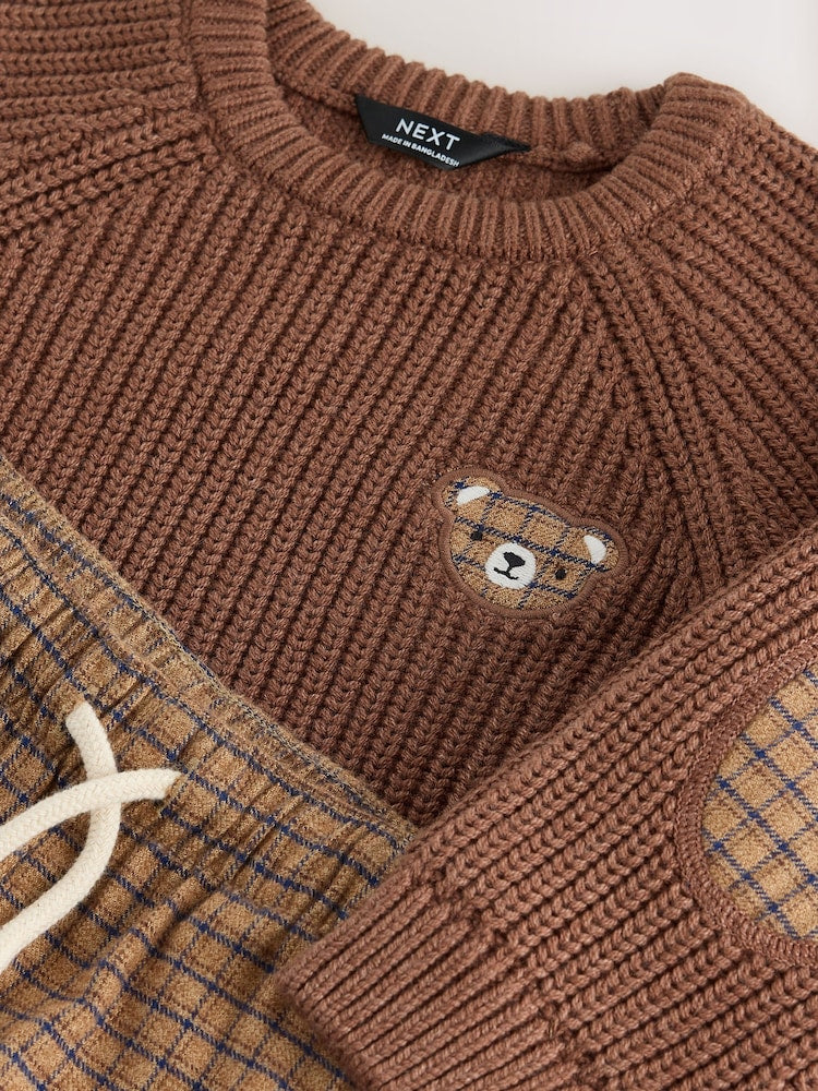 Brown Knitted Jumper and Wide Leg Trousers Set (3mths-7yrs)