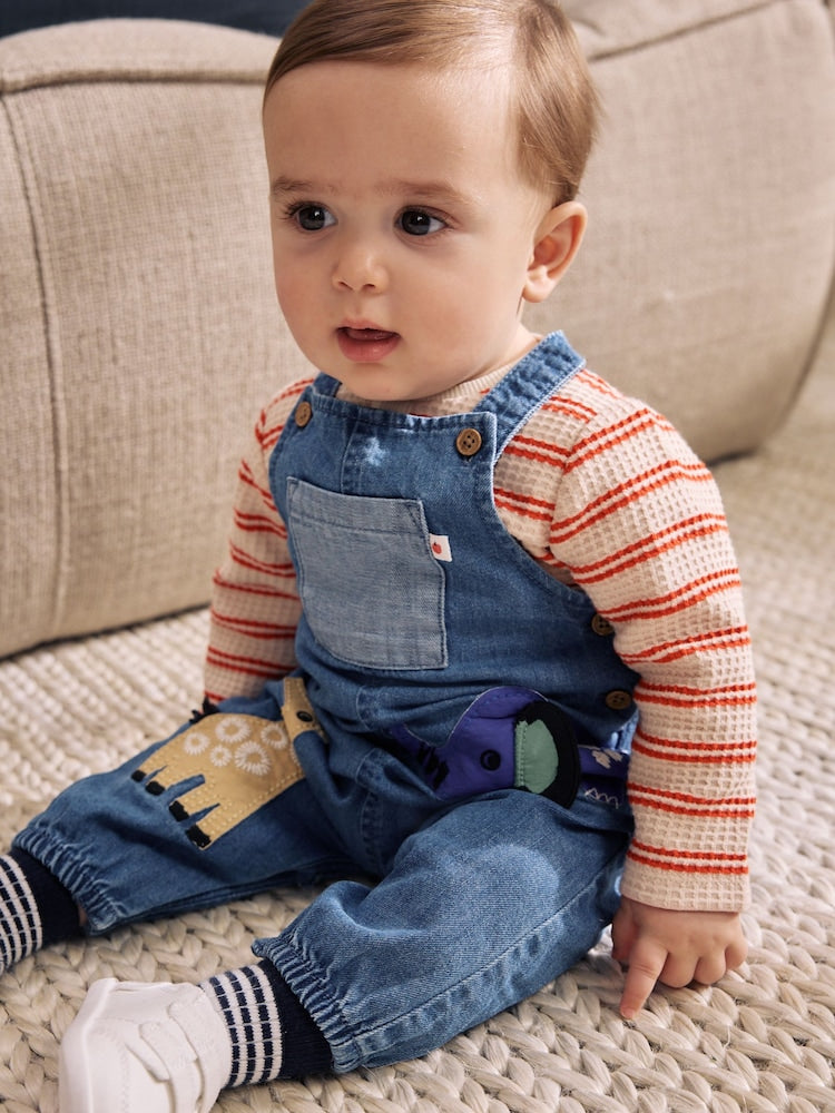Blue Character Denim Dungaree and Textured Bodysuit Baby Set (0mths-2yrs) - Blue Character / Up to 1 Month (50-56cm)
