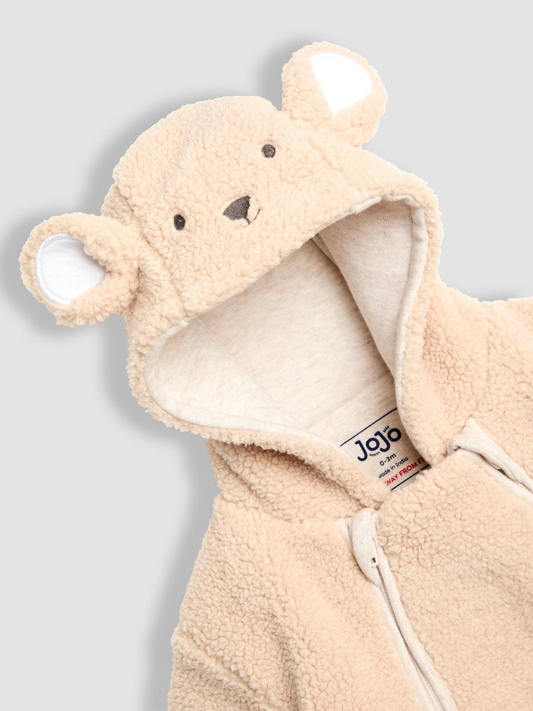 JoJo Maman Bébé Brown Bear Cosy Borg Character Pramsuit - Size Newborn