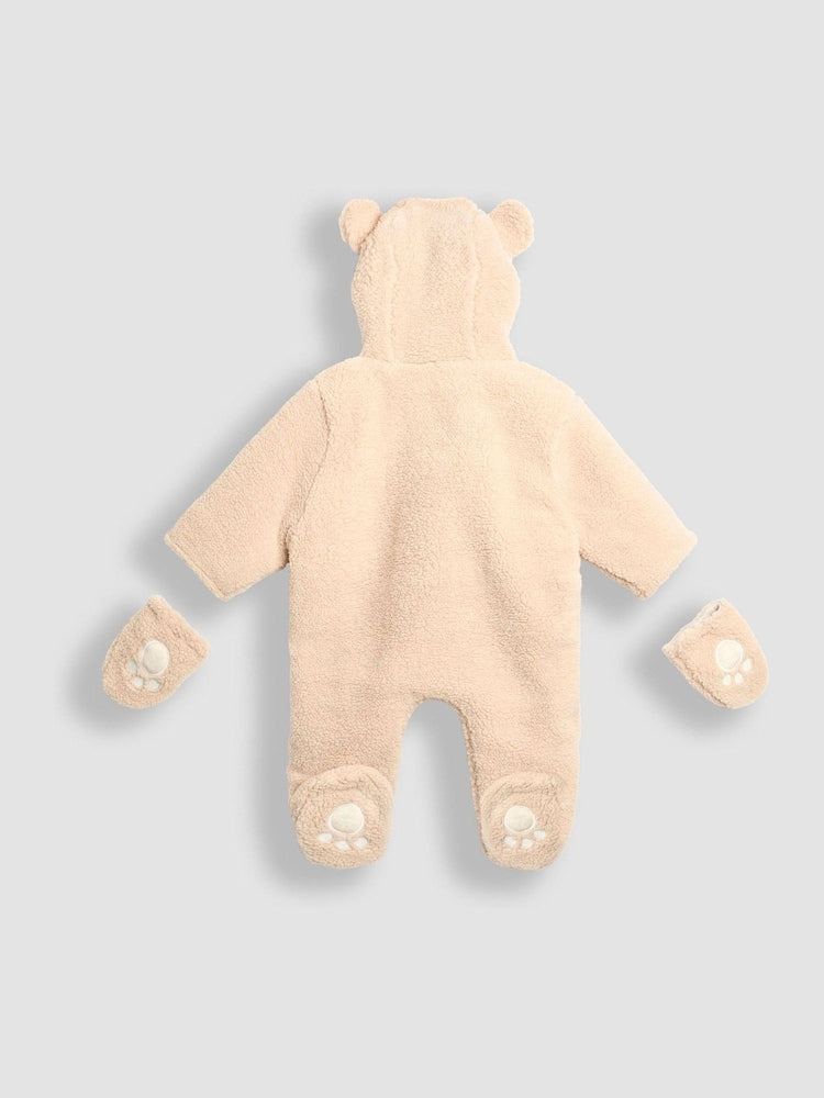 JoJo Maman Bébé Brown Bear Cosy Borg Character Pramsuit - Size Newborn