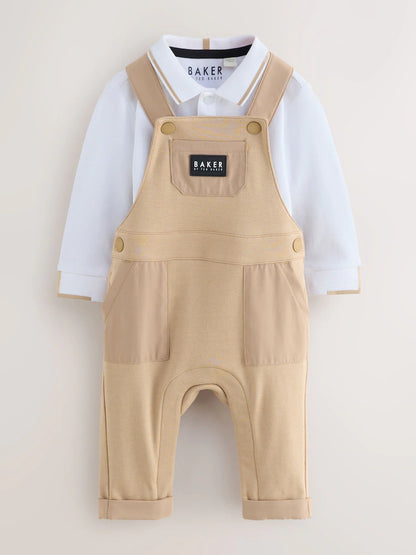 Baker by Ted Baker Stone Dungaree and Polo Shirt Set