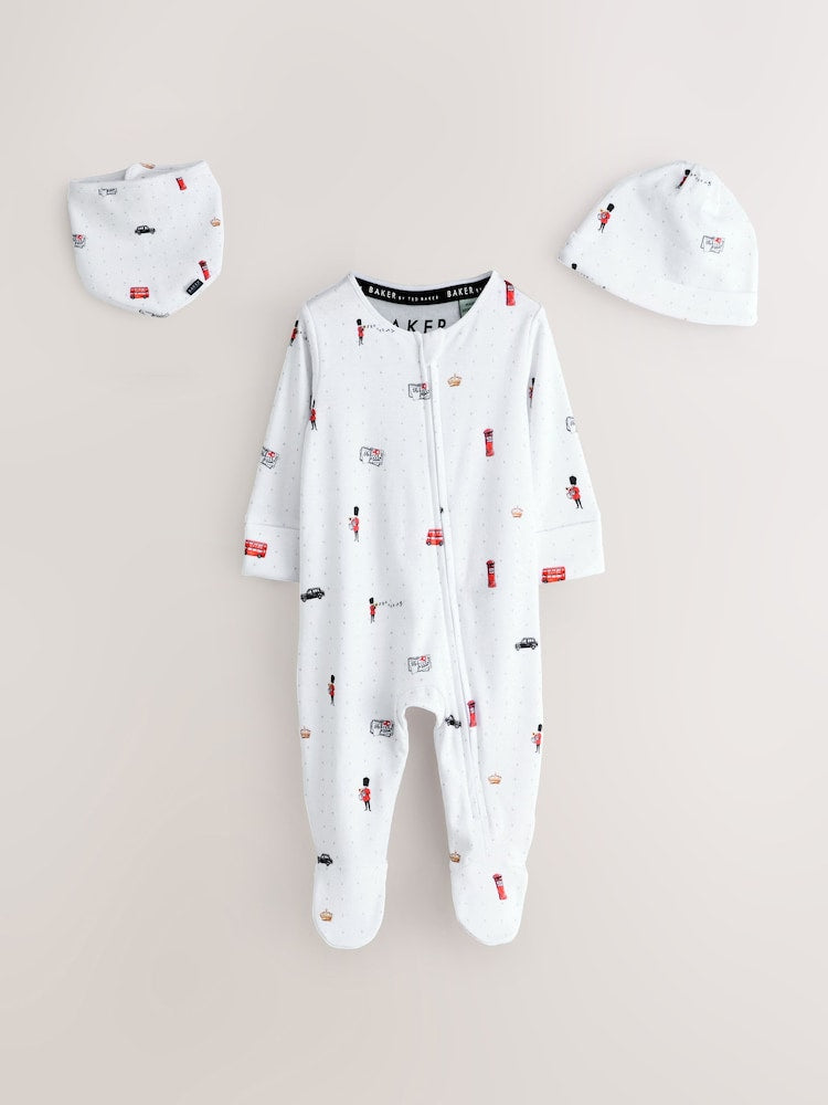 Baker by Ted Baker London Sleepsuit, Hat and Bib White Gift Set