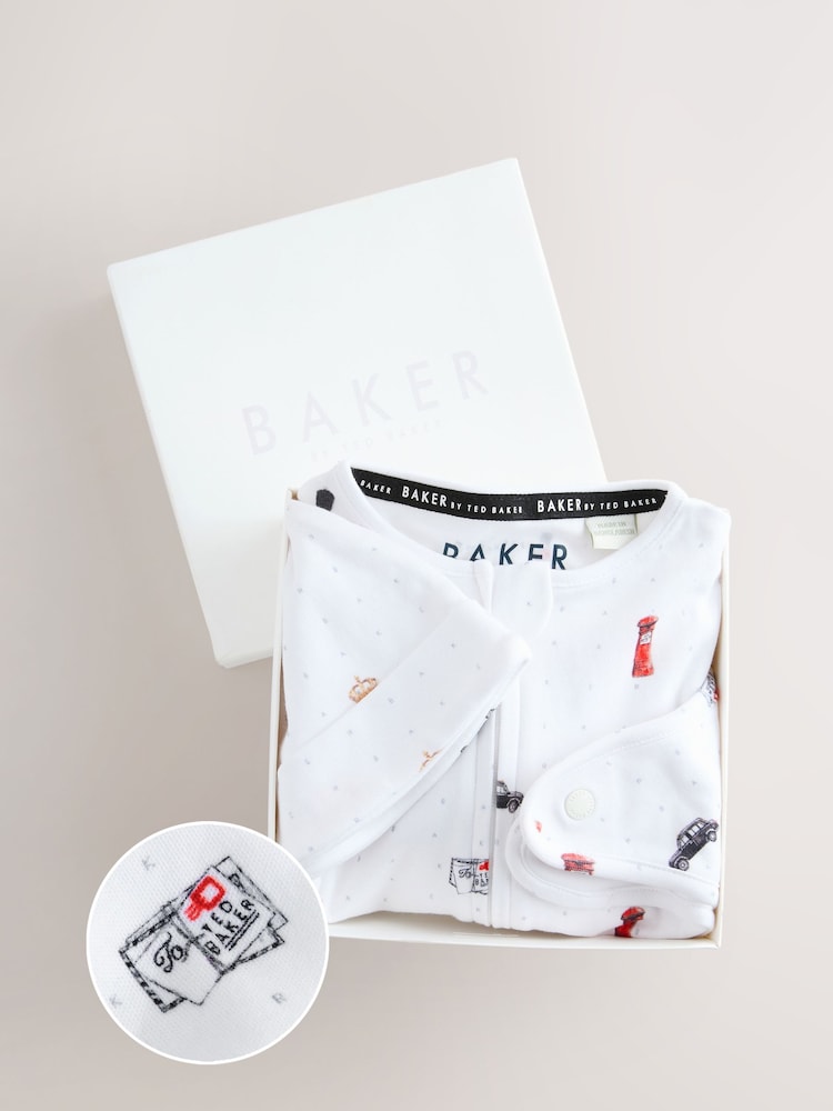 Baker by Ted Baker London Sleepsuit, Hat and Bib White Gift Set