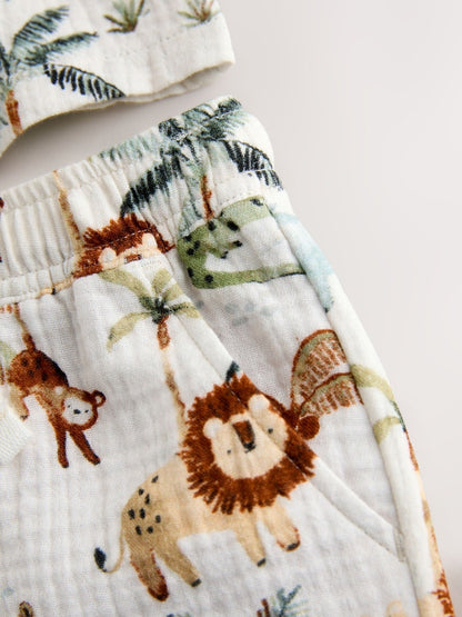 Ecru Safari Set Short Sleeve Double Cloth Shirt &amp; Shorts Set (3mths-10yrs) - Size 3-6 Months (62-68cm)