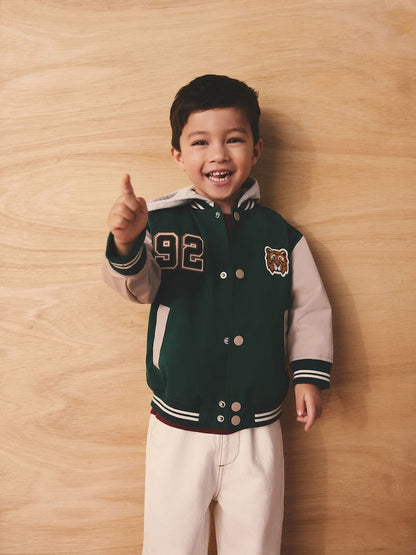 Green/Tan Varsity Jacket (3mths-7yrs) - Size 3-6 Months (62-68cm) - Green/Tan Varsity