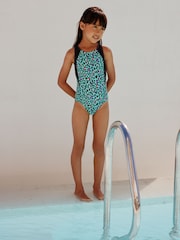 Turquoise Blue Animal Sports Open Back Swimsuit (3-16yrs) - Size 3 Years (98cm)