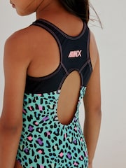 Turquoise Blue Animal Sports Open Back Swimsuit (3-16yrs) - Size 3 Years (98cm)