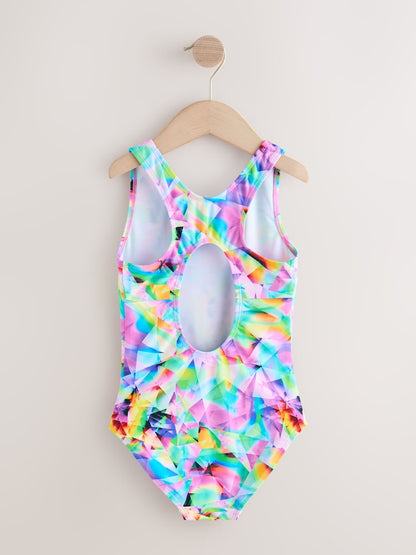 Multi Abstract Sports Open Back Swimsuit (3-16yrs)