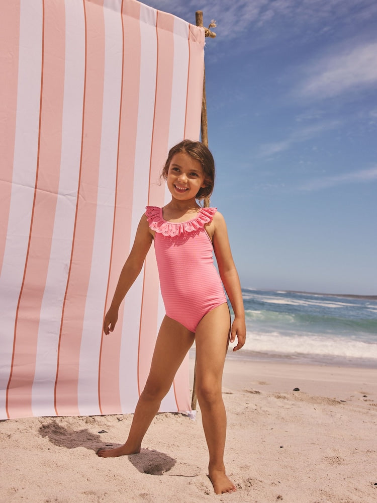 Pink Broderie Frill Swimsuit (3-16yrs)