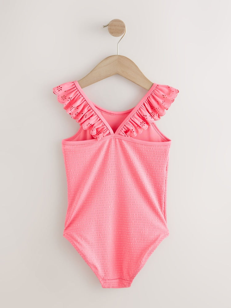 Pink Broderie Frill Swimsuit (3-16yrs)