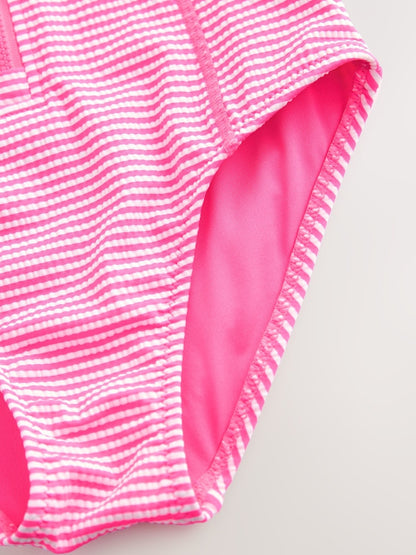 Pink/White Stripe Textured Long Sleeve Sunsafe Swimsuit (3-16yrs)