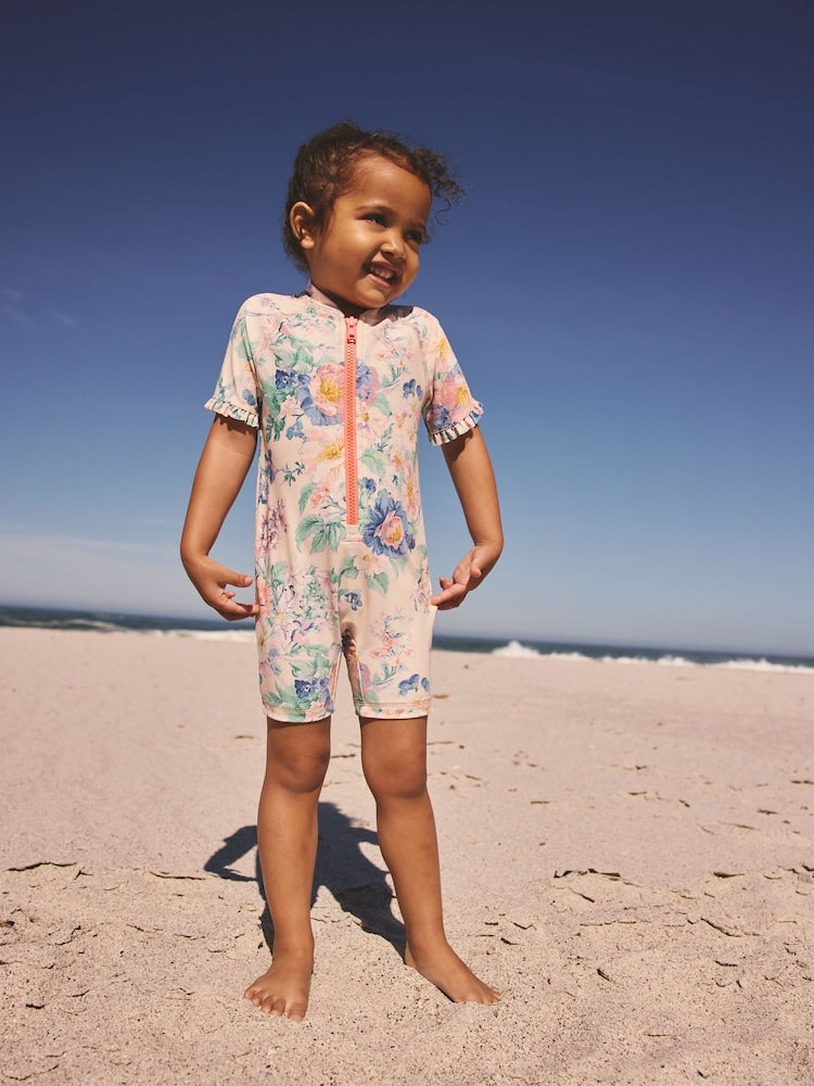 Pink Floral Print Sunsafe Swimsuit (3mths-10yrs) - Size 3-6 Months (62-68cm) - Pink Floral Print Sunsafe