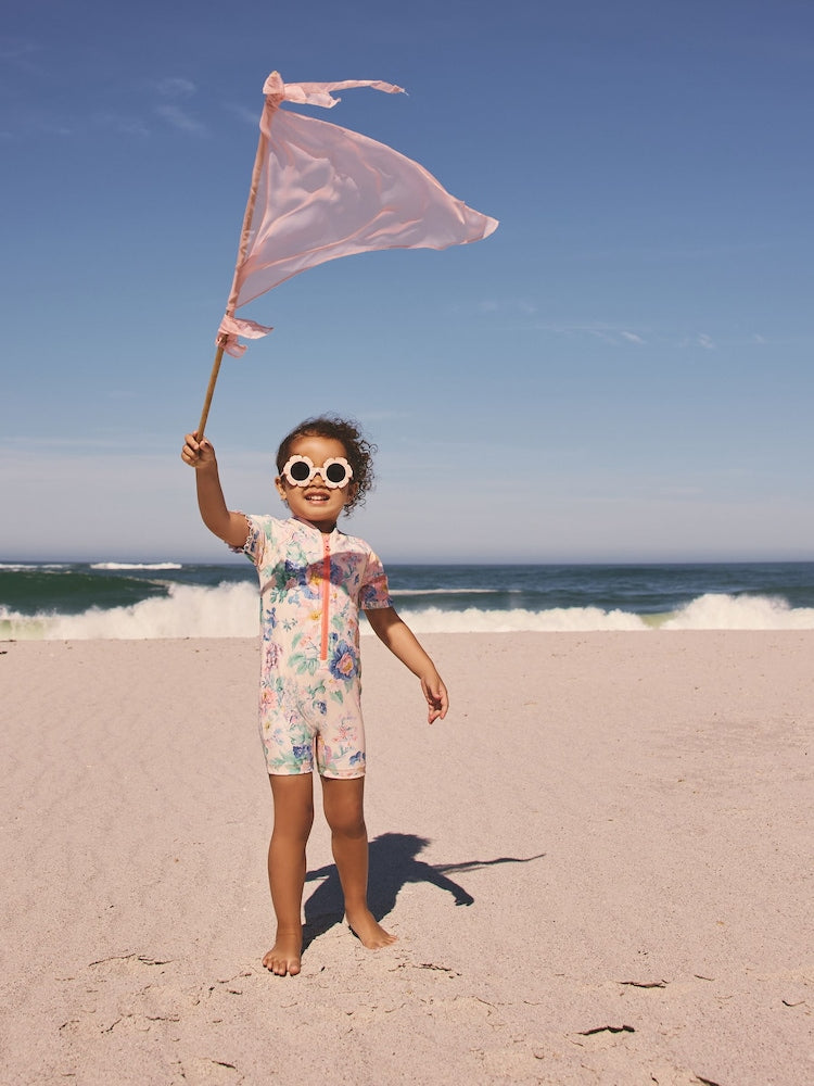 Pink Floral Print Sunsafe Swimsuit (3mths-10yrs) - Size 3-6 Months (62-68cm)