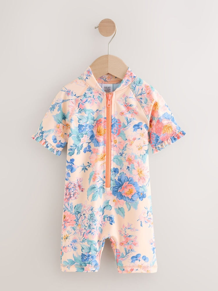 Pink Floral Print Sunsafe Swimsuit (3mths-10yrs) - Size 3-6 Months (62-68cm)