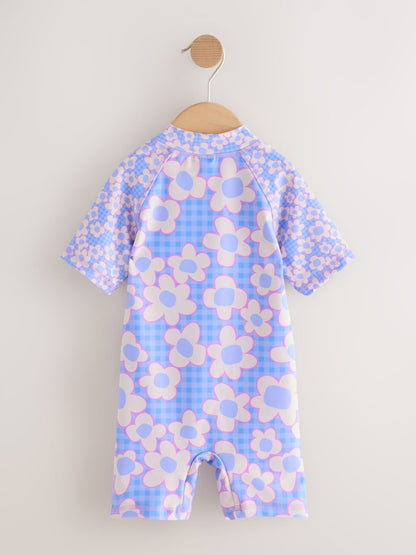 Blue Stampy Floral Sunsafe Swimsuit (3mths-10yrs)