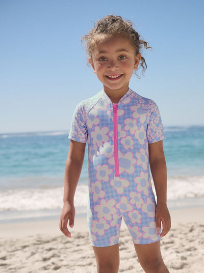 Blue Stampy Floral Sunsafe Swimsuit (3mths-10yrs)