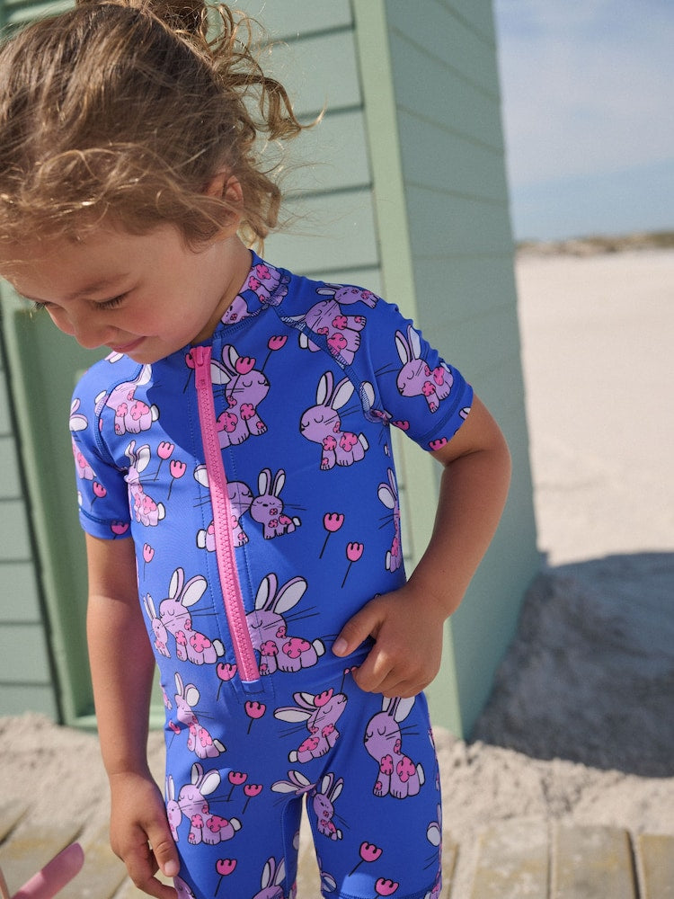 Cobalt Blue Bunny Sunsafe Swimsuit (3mths-10yrs) - Size 3-6 Months (62-68cm) - Cobalt Blue Bunny Sunsafe