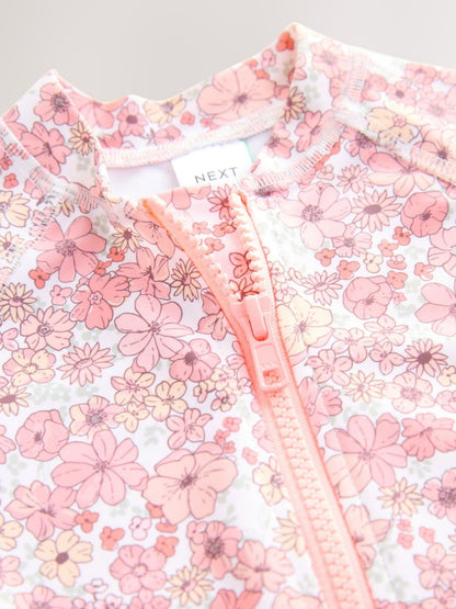 Coral Pink Ditsy Floral Long Leg Sunsafe Swimsuit (3mths-7yrs)