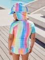 Rainbow Stripe Short Sleeved Sunsafe Swim Set (3mths-10yrs) - Size 3-6 Months (62-68cm)