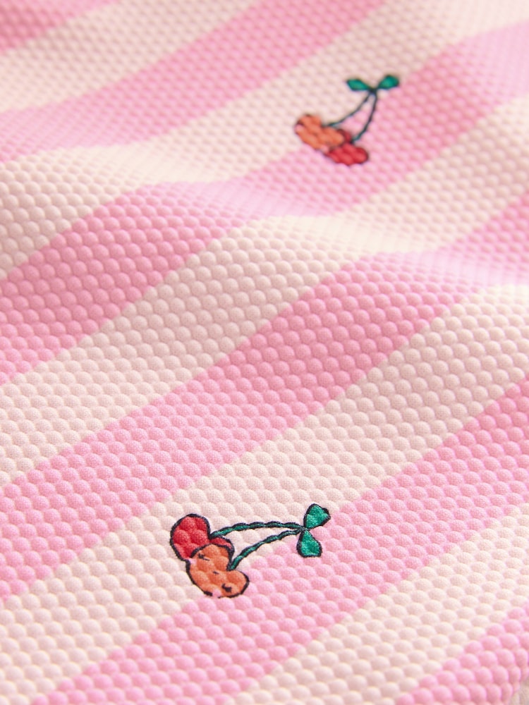 Pink Cherry Stripe Frill Leg Swimsuit (3mths-7yrs) - Size 3-6 Months (62-68cm)