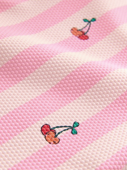 Pink Cherry Stripe Frill Leg Swimsuit (3mths-7yrs) - Size 3-6 Months (62-68cm)