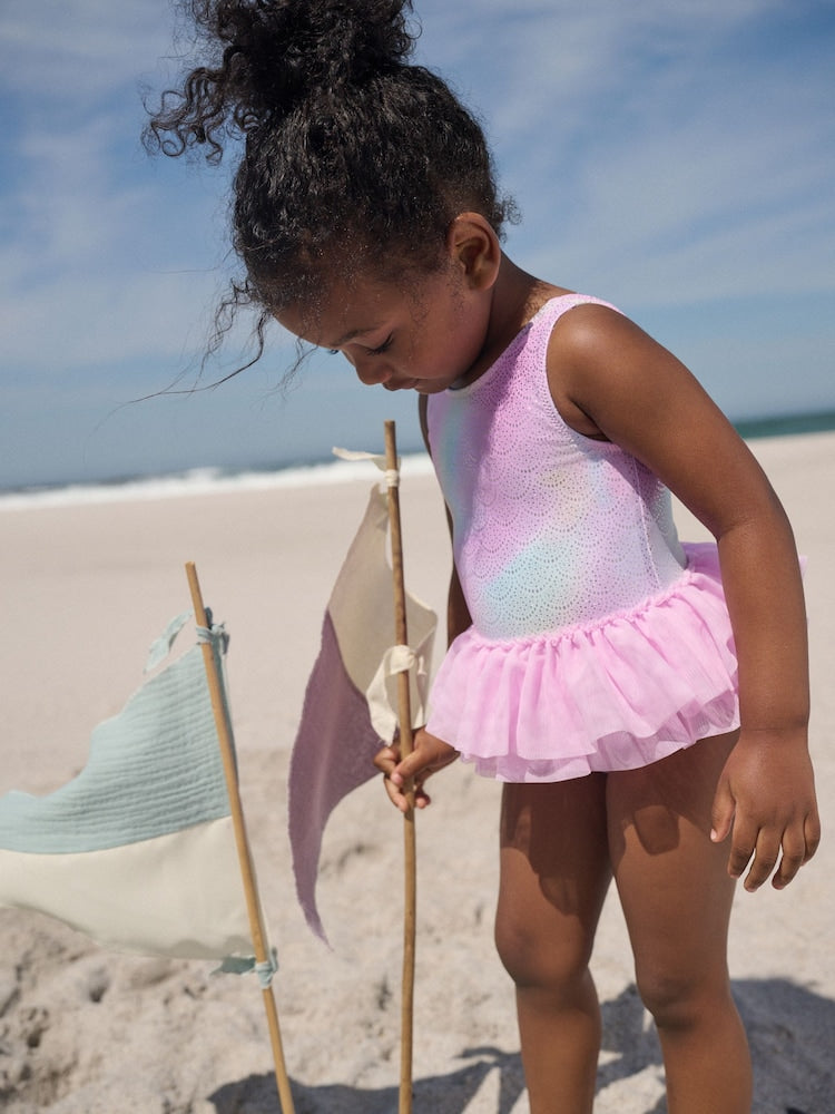 Pink Foil Mesh Tutu Swimsuit (3mths-7yrs) - Pink Foil Mesh Tutu / 12-18 Months (80-86cm)