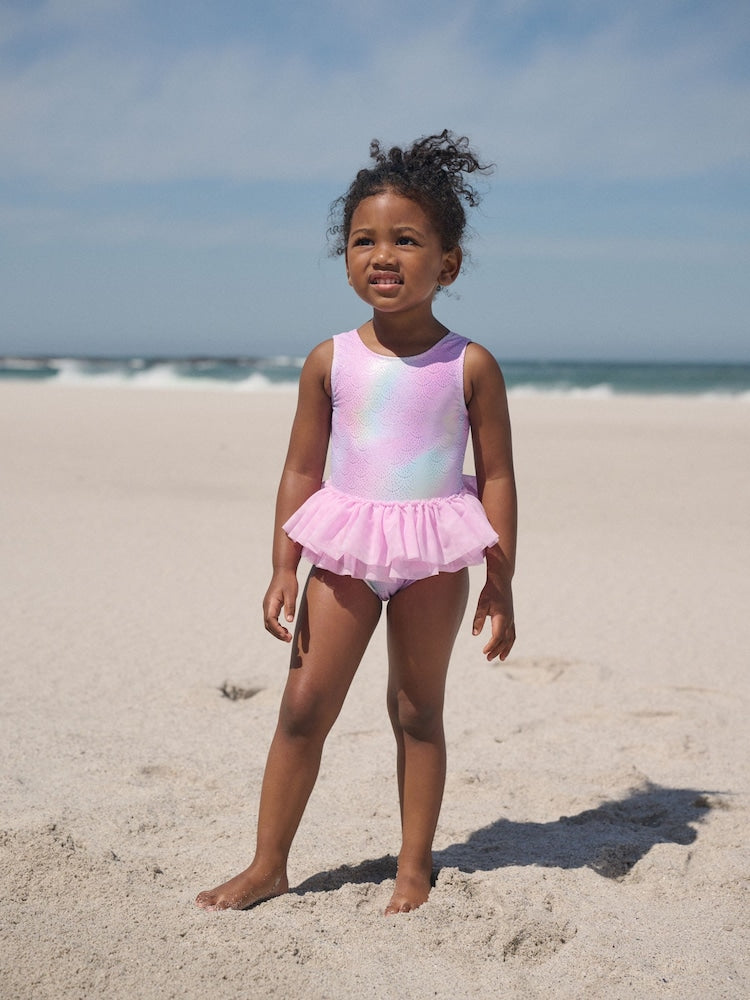 Pink Foil Mesh Tutu Swimsuit (3mths-7yrs)
