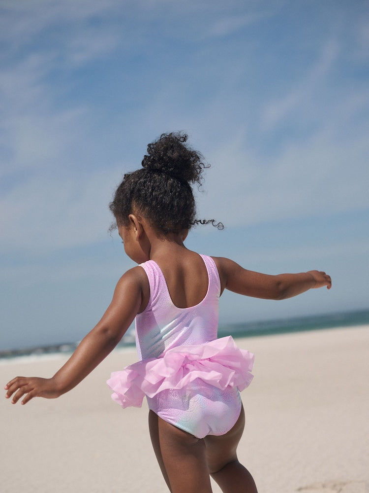 Pink Foil Mesh Tutu Swimsuit (3mths-7yrs)