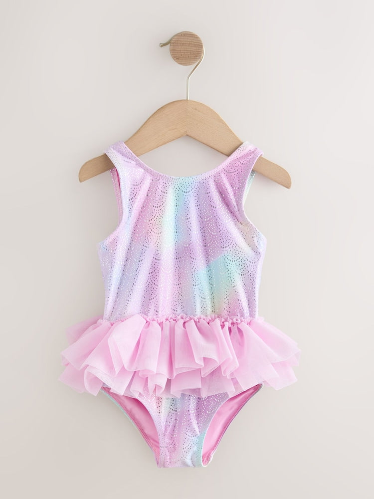 Pink Foil Mesh Tutu Swimsuit (3mths-7yrs)