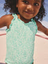 Mint Green Floral Texture Lettuce Edge Swimsuit (3mths-7yrs) - Size 3-6 Months (62-68cm) - Mint Green Floral Texture