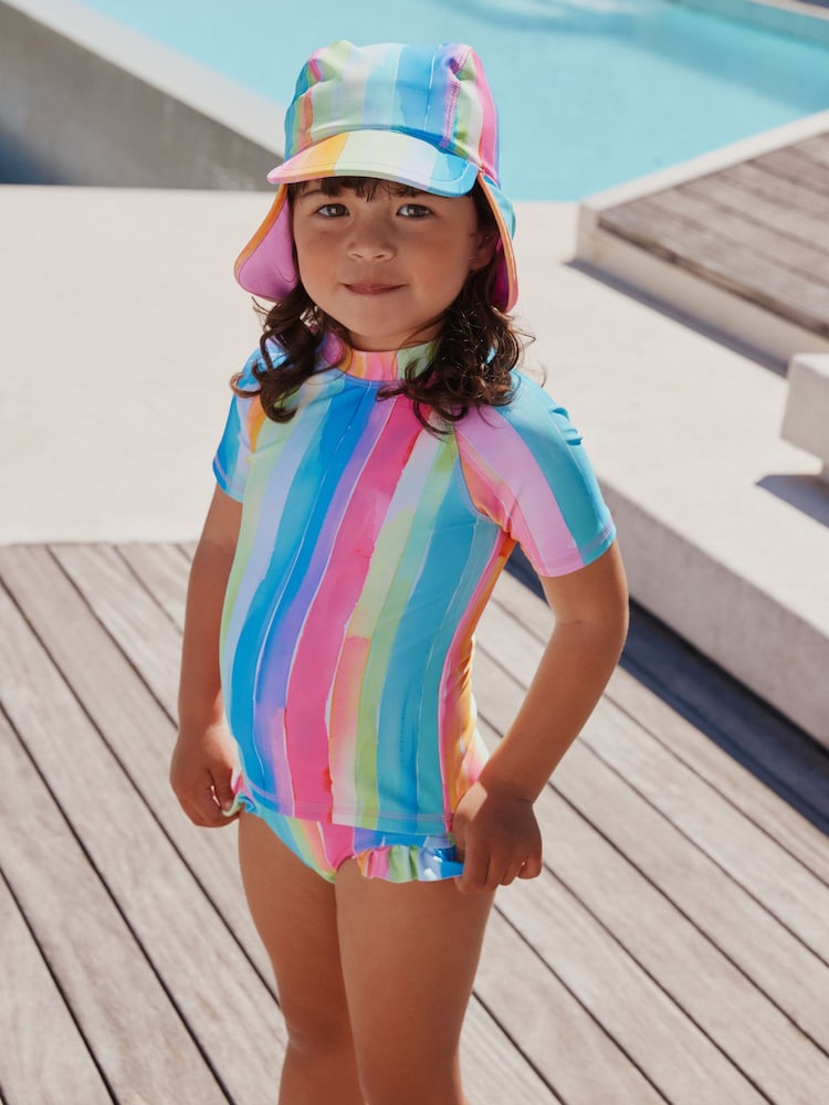 Rainbow Stripe Swim Legionnaire Hat (3mths-10yrs) - Size 3-9 Months (62-74cm)