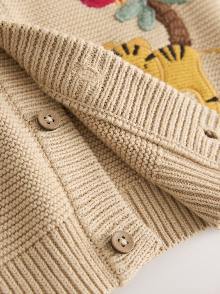Tan Brown Safari Character Cardigan (3mths-7yrs) - Size 3-6 Months (62-68cm)
