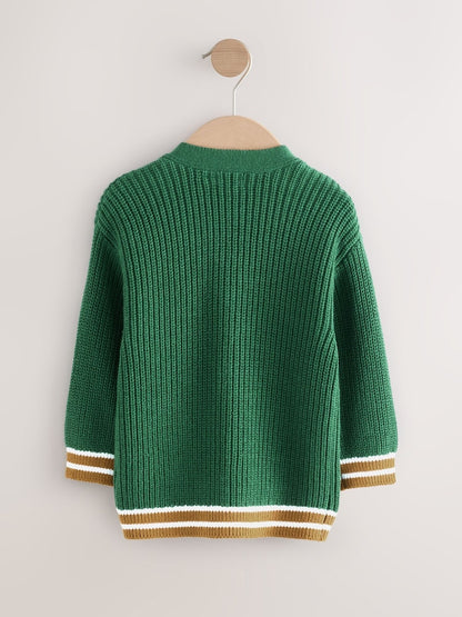 Green Varsity Character Cardigan (3mths-7yrs) - Size 3-6 Months (62-68cm)