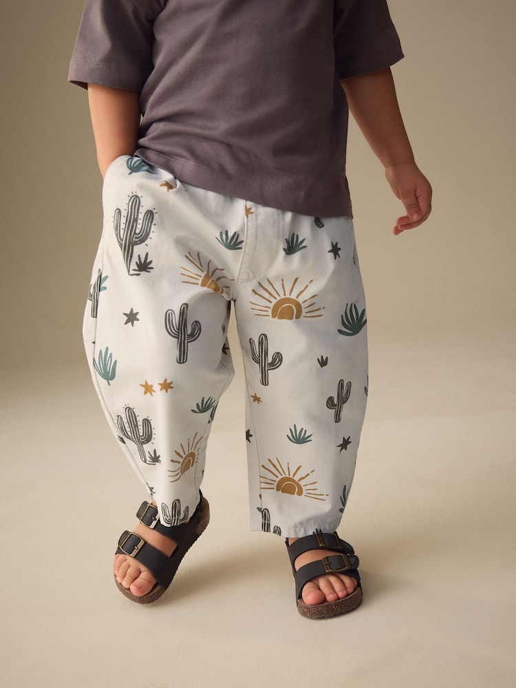 Neutral Cactus Print Barrel Pull On Trousers (3mths-7yrs) - Neutral Cactus Print Barrel Pull On / 12-18 Months (80-86cm)