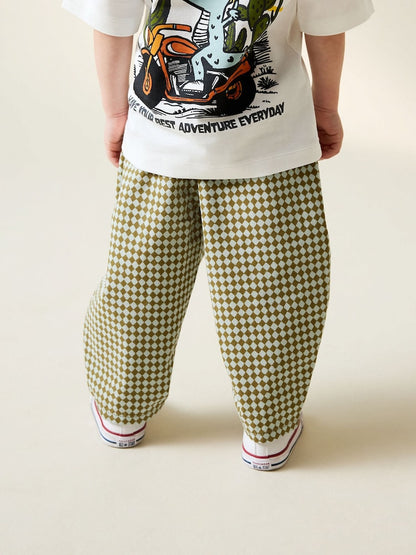 Green/Blue Mini Harlequin Barrel Pull On Trousers (3mths-7yrs) - Size 3-6 Months (62-68cm)