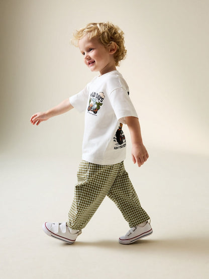 Green/Blue Mini Harlequin Barrel Pull On Trousers (3mths-7yrs) - Size 3-6 Months (62-68cm)